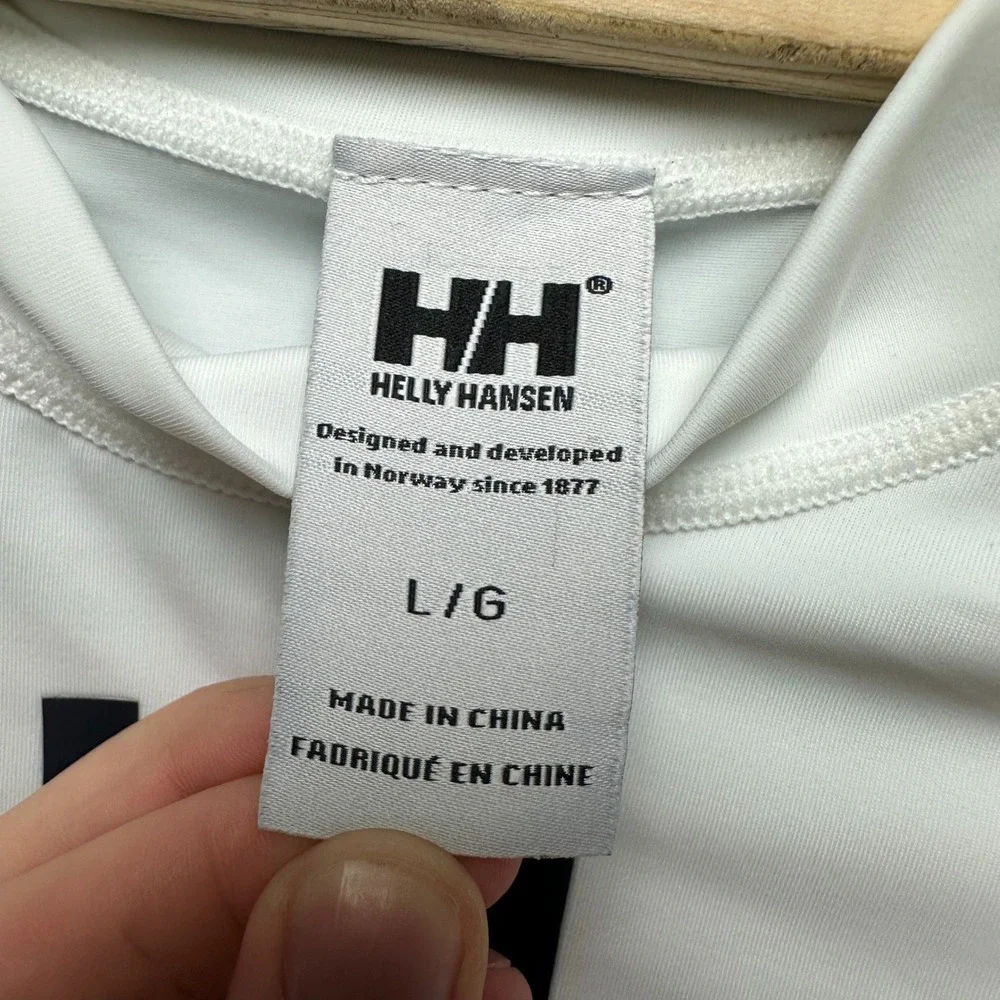 Helly Hansen Mens White Long Sleeve Rash Guard Logo Water Sports Shirt Size L